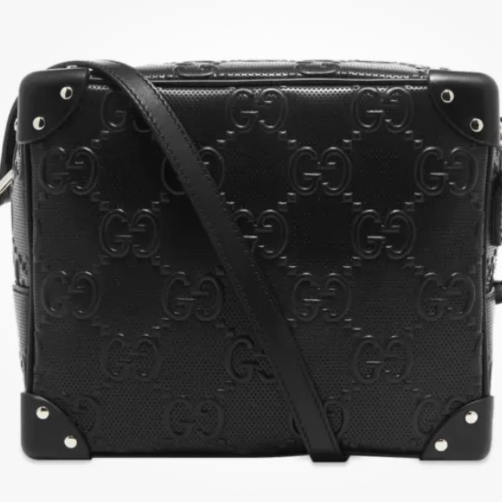 Gucci embossed leather crossbody black bag